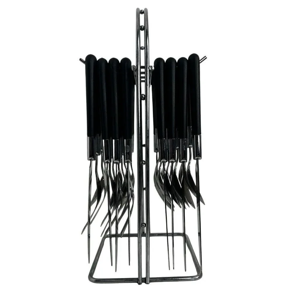 Hanging Cutlery Set 32 Piece NOT 16 Stainless Steel Black Glossy Plastic Handles